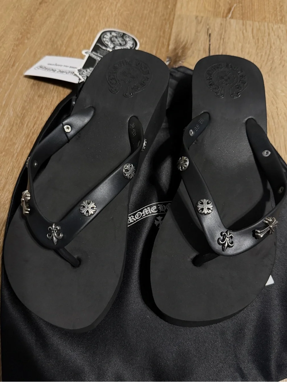 Chrome Hearts Black Platform Flip Flop Sandals
